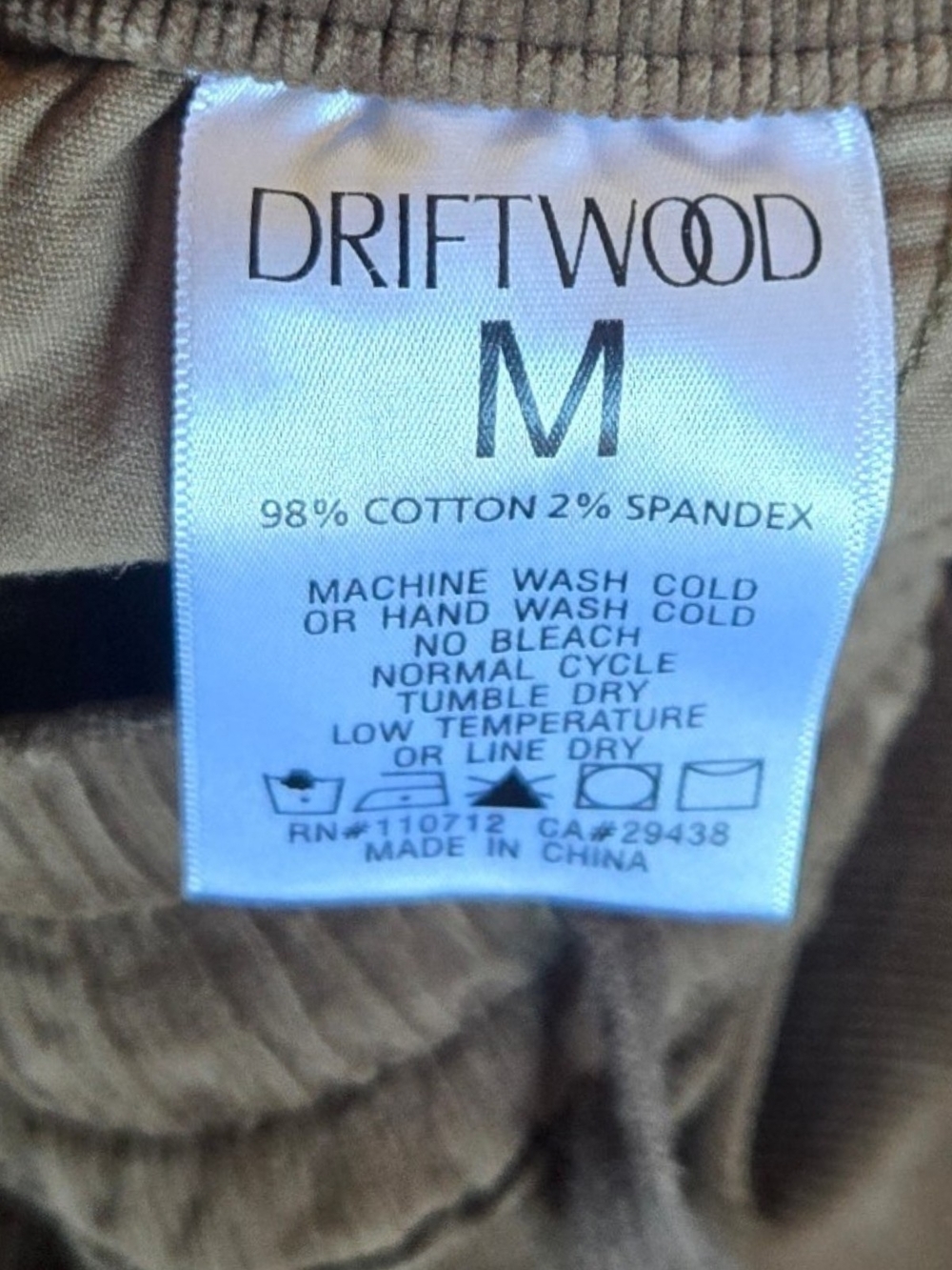 DRIFTWOOD Cordaroy Joggers Olive Brown W Embroidered Floral Design Sz M - Picture 7 of 7